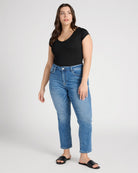 Medium Blue $|& Lovervet High Rise Straight Leg Ankle Jeans - SOF Full Front