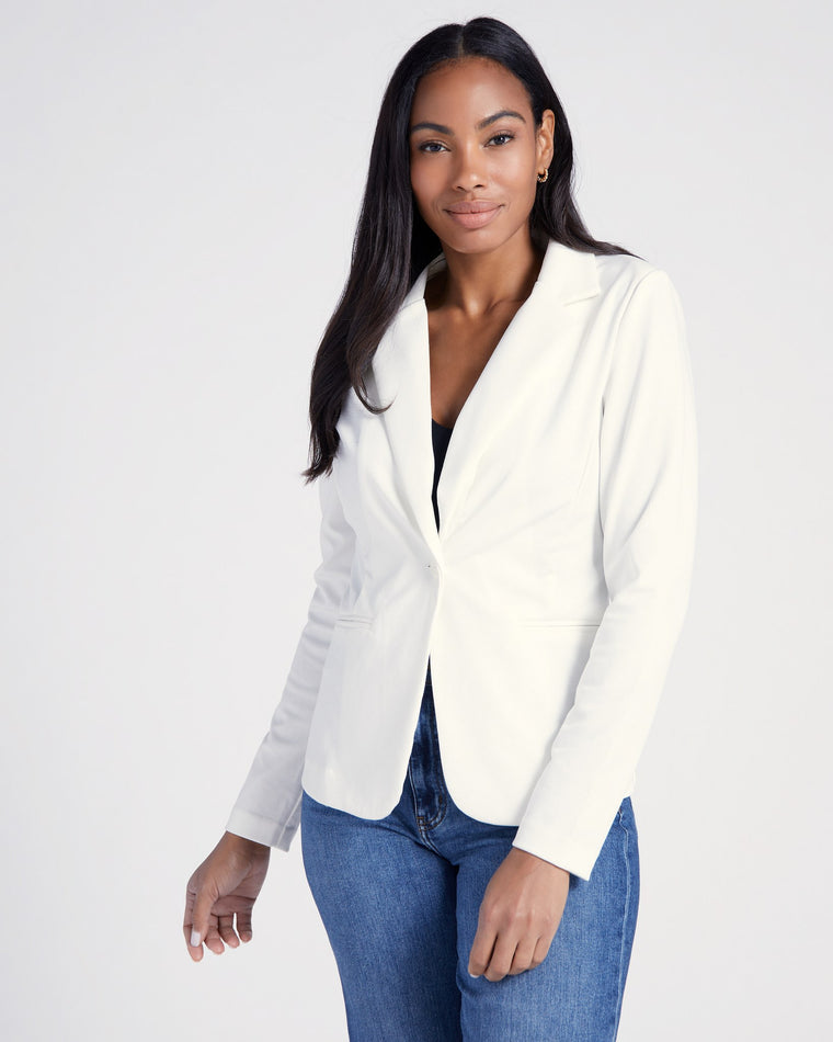 Cloud Dancer White $|& ICHI Kate Knit Blazer - SOF Front