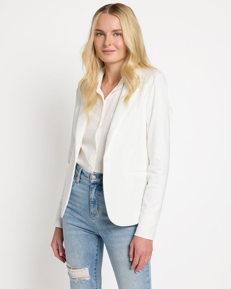 Cloud Dancer White $|& ICHI Kate Knit Blazer - SOF Front