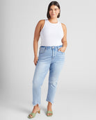 Medium Light Blue $|& Lovervet High Rise Slim Straight Jeans - SOF Full Front