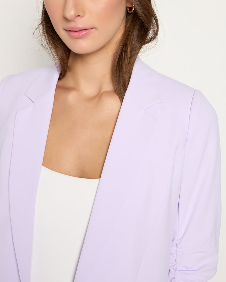 French Lilac $|& Skies Are Blue Shirred Sleeve Blazer - SOF Full Front