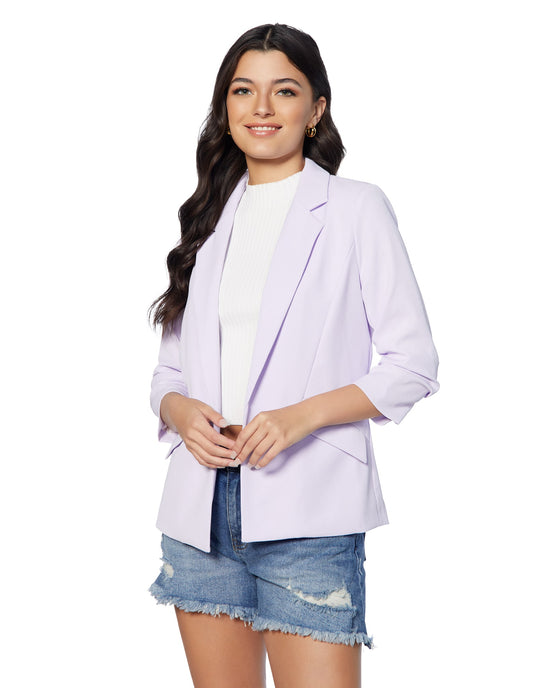 French Lilac $|& Skies Are Blue Shirred Sleeve Blazer - SOF Front