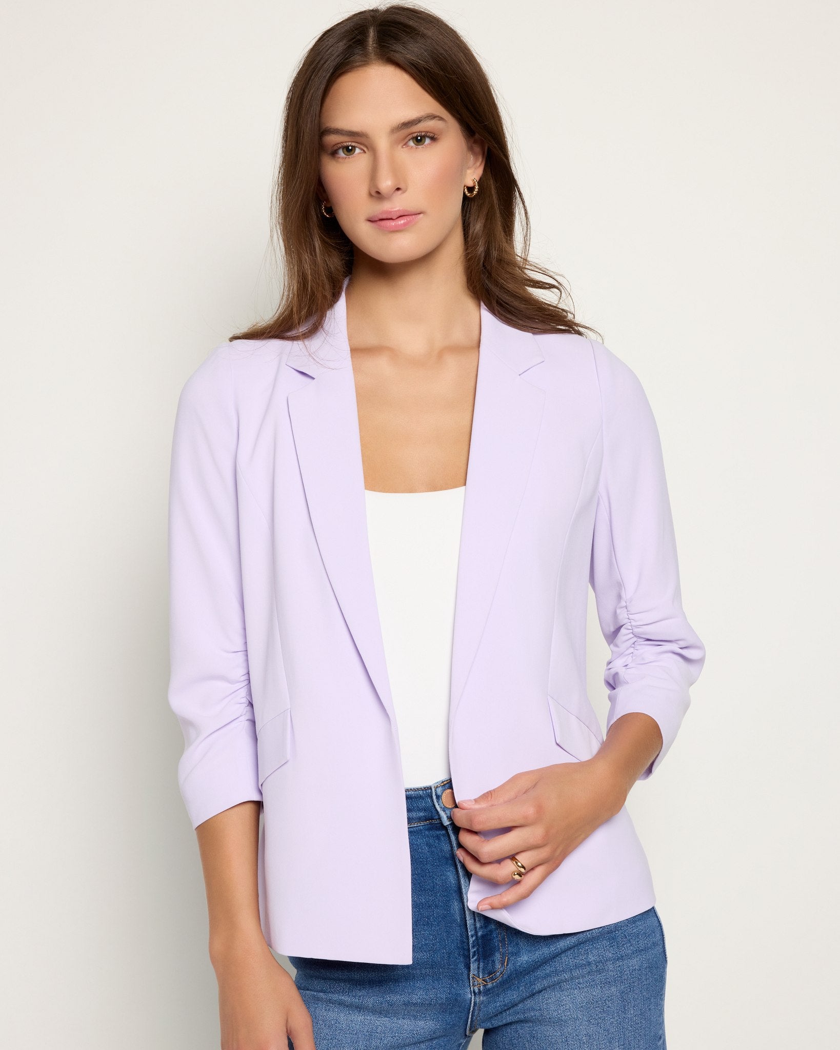 Silky-Soft Ruched 3/4 Sleeve Blazer - Wrinkle-Free – Wantable