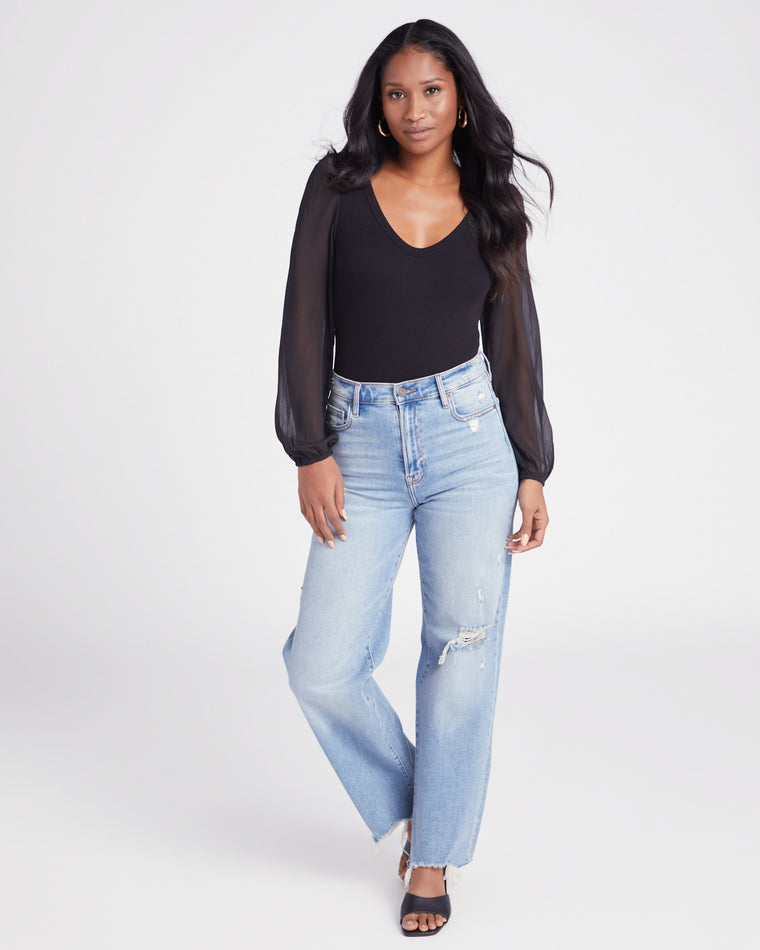 Black $|& Sadie & Sage Debbie Mixed Media Bodysuit - SOF Detail