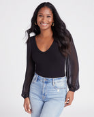 Black $|& Sadie & Sage Debbie Mixed Media Bodysuit - SOF Front