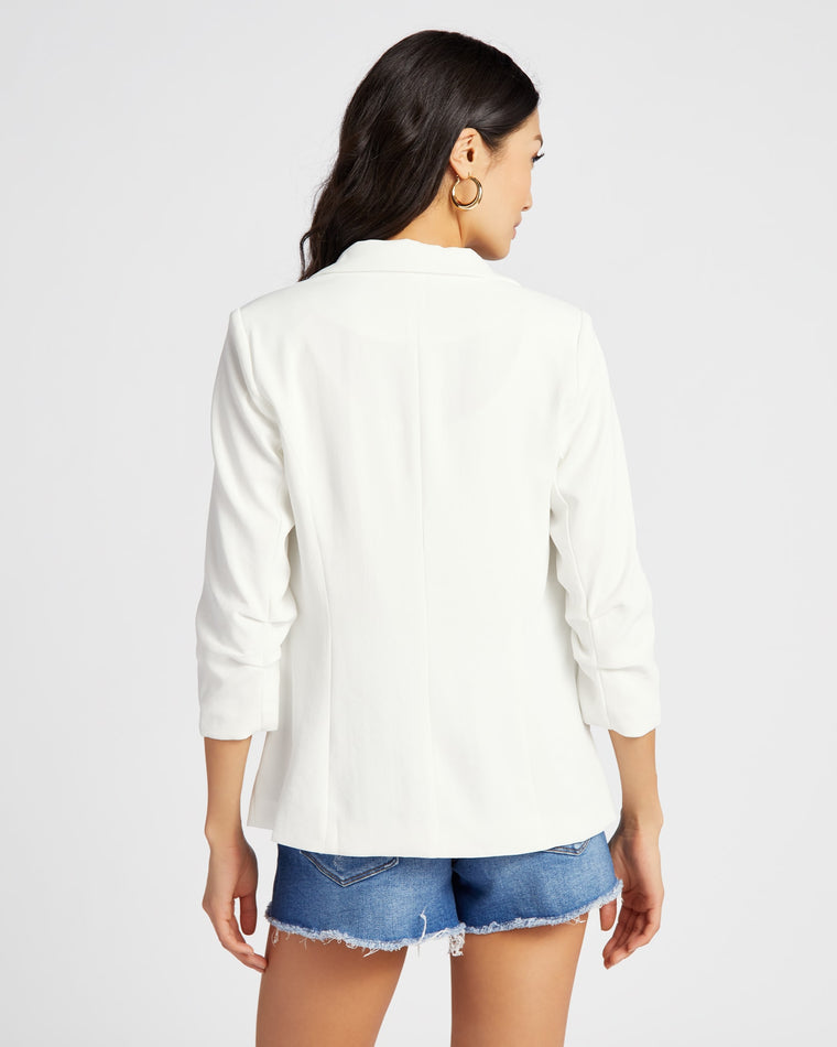 White $|& Skies Are Blue Shirred Sleeve Blazer - SOF Back