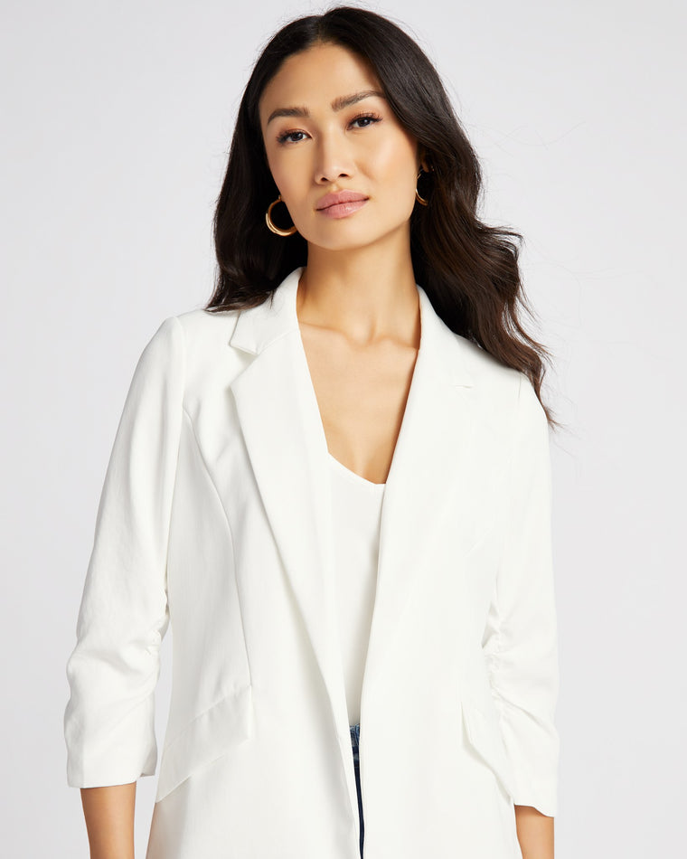 White $|& Skies Are Blue Shirred Sleeve Blazer - SOF Detail