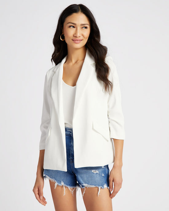 White $|& Skies Are Blue Shirred Sleeve Blazer - SOF Front