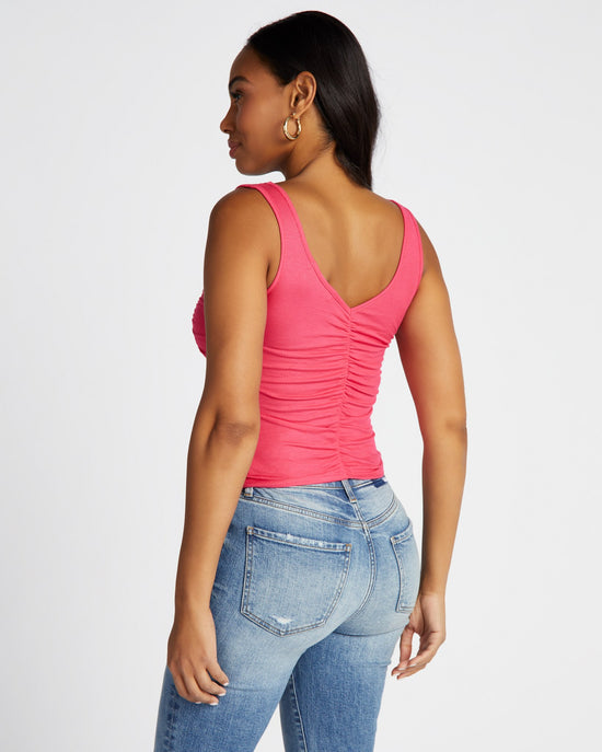 Raspberry Blossom $|& Project Social T Carliano Ruched Ribbed Tank - SOF Back