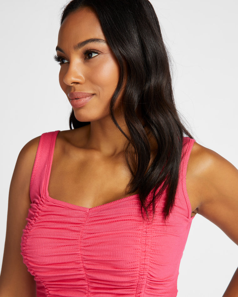 Raspberry Blossom $|& Project Social T Carliano Ruched Ribbed Tank - SOF Detail