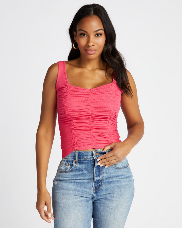 Raspberry Blossom $|& Project Social T Carliano Ruched Ribbed Tank - SOF Front