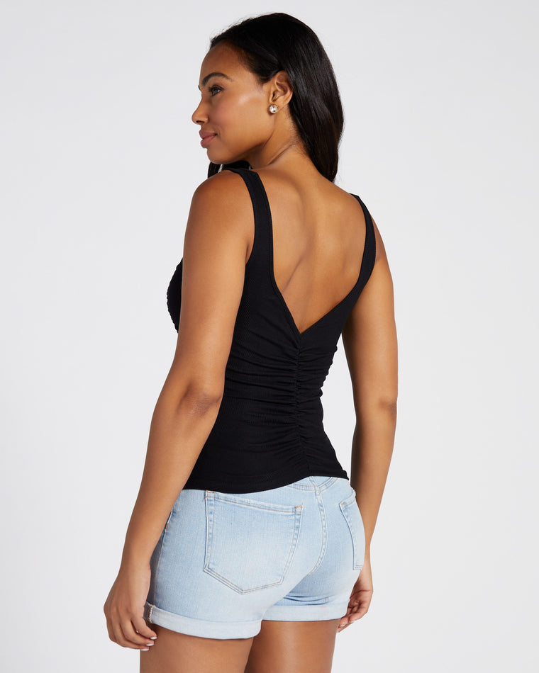 Black $|& Project Social T Carliano Ruched Ribbed Tank - SOF Back