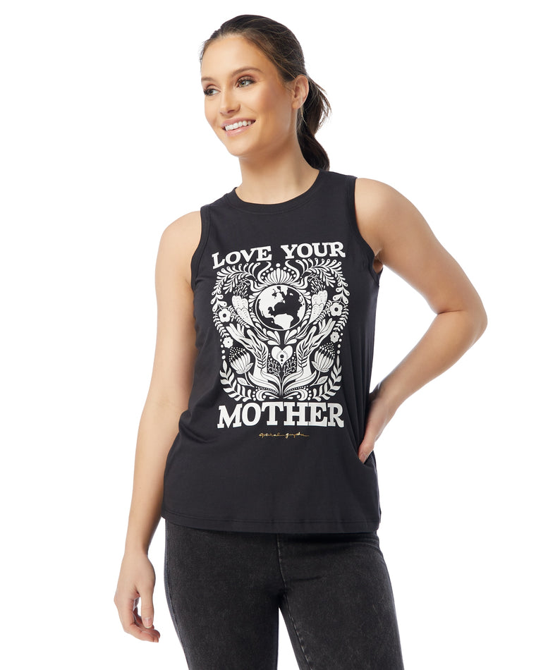 Black $|& Spiritual Gangster Love Your Mother Essential Tank - SOF Front