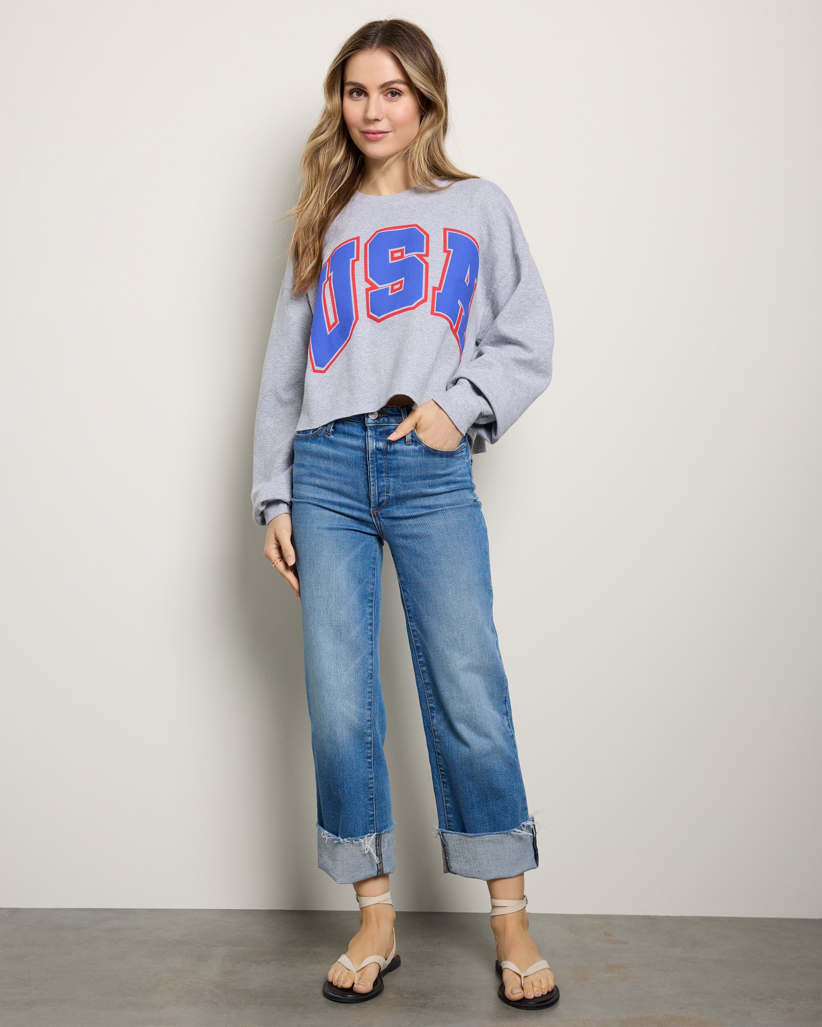 Heather Grey $|& Project Social T Cropped USA Sweatshirt - UGC On Fig