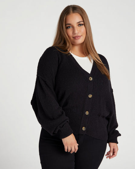 Boucle Button Front Cardigan