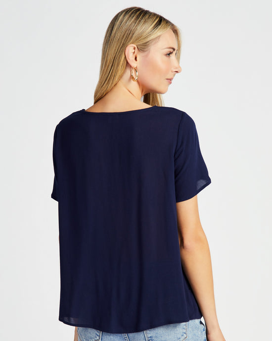 Navy $|& Skies Are Blue Embroidered Short Sleeve Top - SOF Back