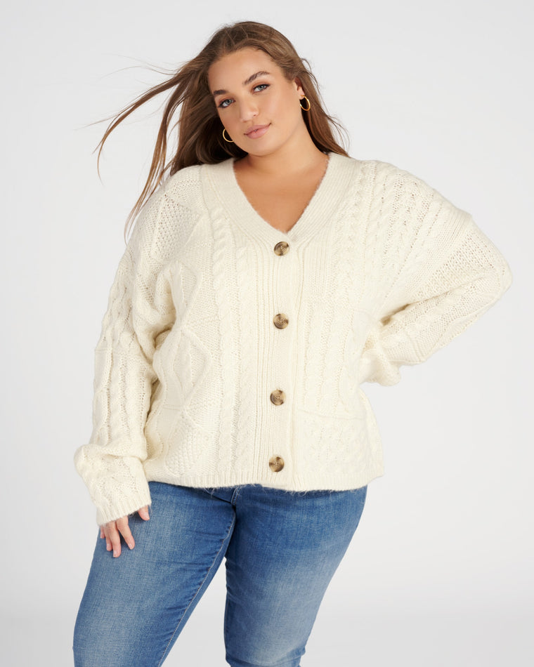 Cream $|& DEX Cable Knit Cardigan - SOF Front