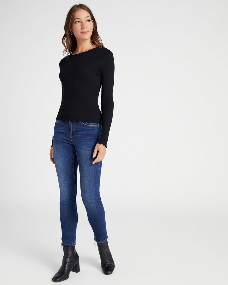 Black $|& Gentle Fawn Reid Long Sleeve Solid Knit Top - SOF Full Front