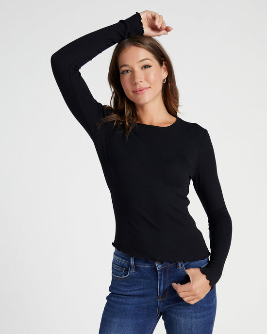 Black $|& Gentle Fawn Reid Long Sleeve Solid Knit Top - SOF Front