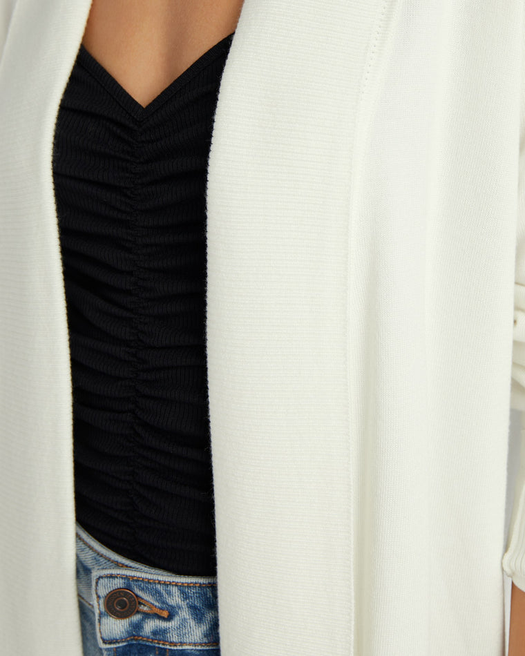 Ivory $|& Metric Open Front Shawl Collar Cardigan - SOF Detail