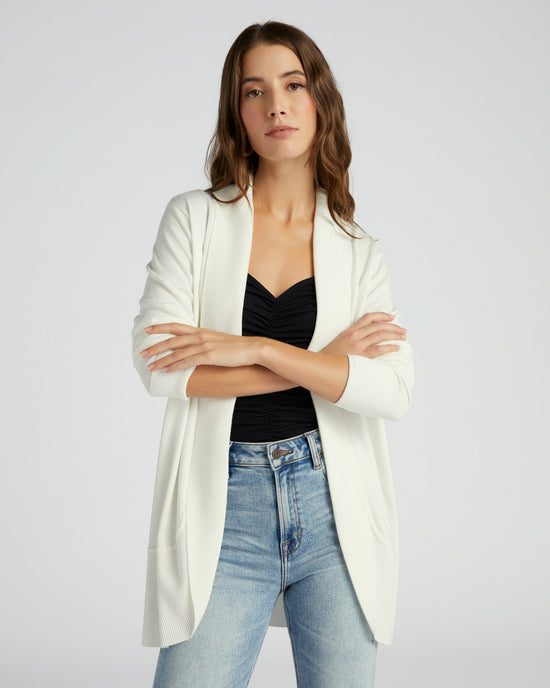 Ivory $|& Metric Open Front Shawl Collar Cardigan - SOF Front