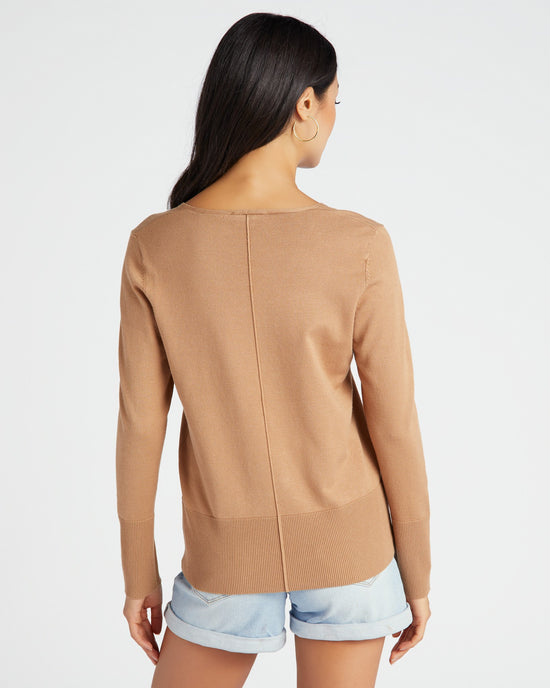 Camel $|& Metric V-Neck Pullover with Seam Detail - SOF Back