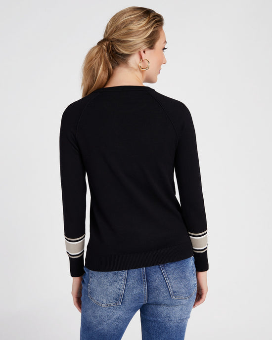 Black Combo $|& Metric Crew Neck Pullover with Stripe Sleeve - SOF Back