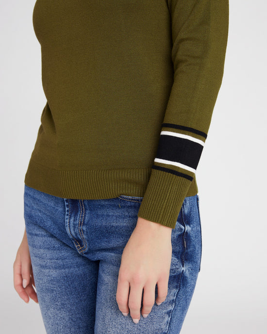 Dark Olive Combo $|& Metric Crew Neck Pullover with Stripe Sleeve - SOF Detail