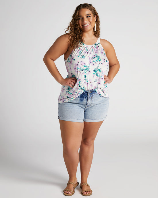Ivory/Lilac $|& Loveappella Floral Halter Tank - SOF Full Front