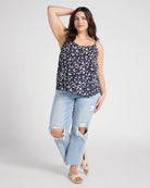 Navy/White $|& Skies Are Blue Back Strap Floral Cami Top - SOF Full Front