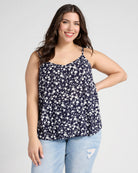 Navy/White $|& Skies Are Blue Back Strap Floral Cami Top - SOF Front
