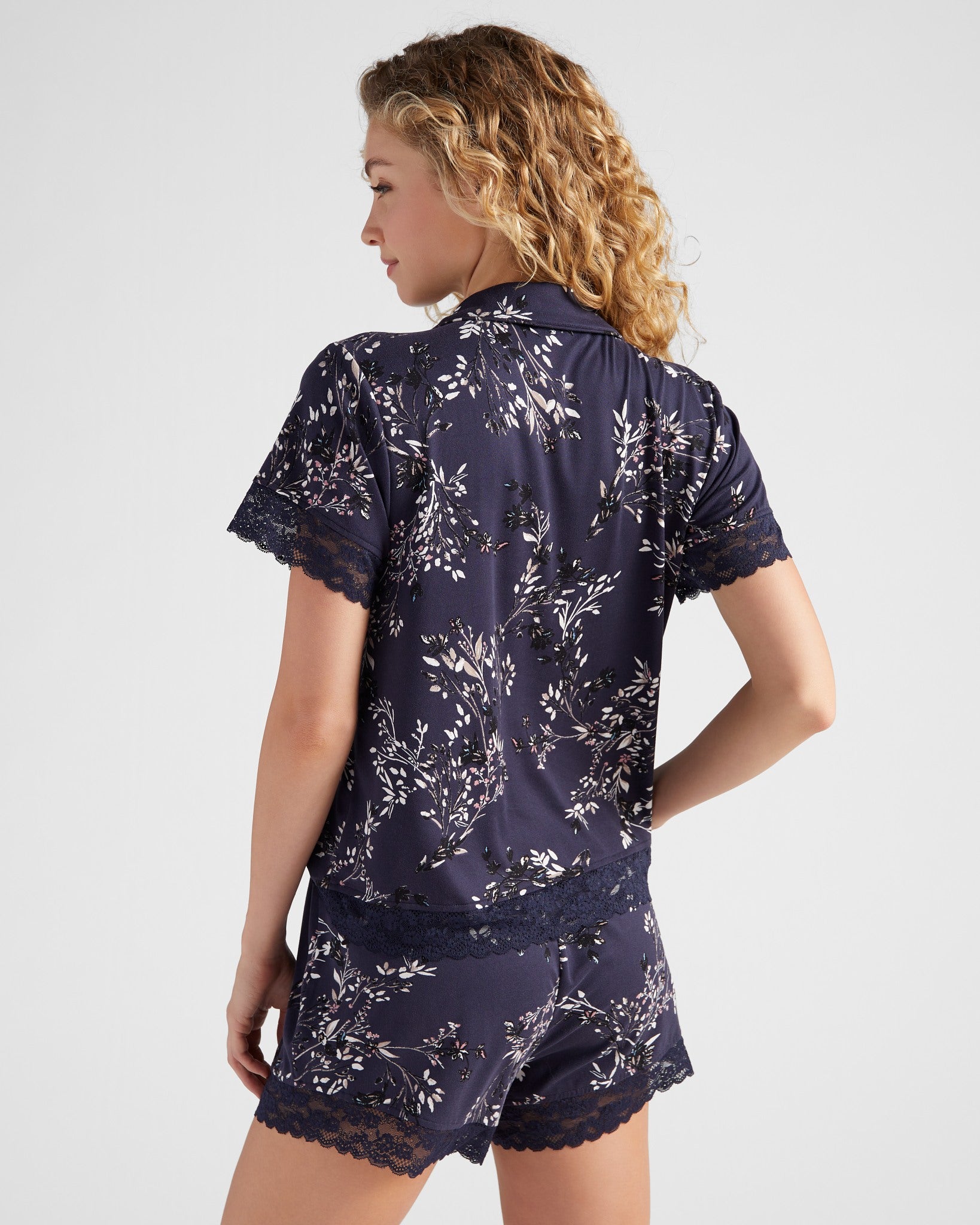 Ink Floral $|& Bobeau Brushed DTY Printed Lace V-Neck and Short Set - SOF Back