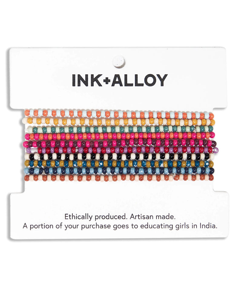 Multicolor $|& Ink + Alloy Seed Bead Stretch Bracelets - Set of 10 - VOF Detail