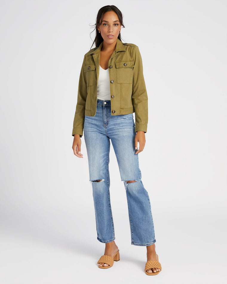 Olive $|& Kut From The Kloth Rosalyn Trucker Jacket with Flap Pockets - SOF Full Front