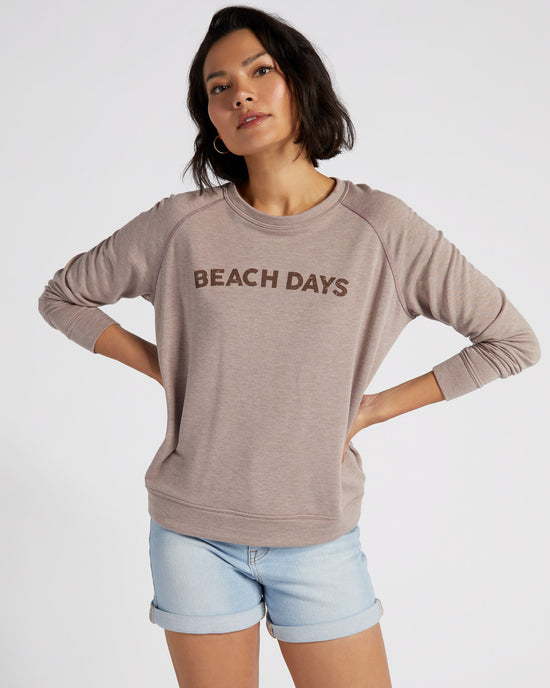 Heather Cocoa $|& 78 & Sunny Beach Days Graphic Sweatshirt - SOF Front