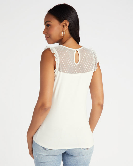 Ivory $|& Loveappella Mesh Dot Front Top - SOF Back