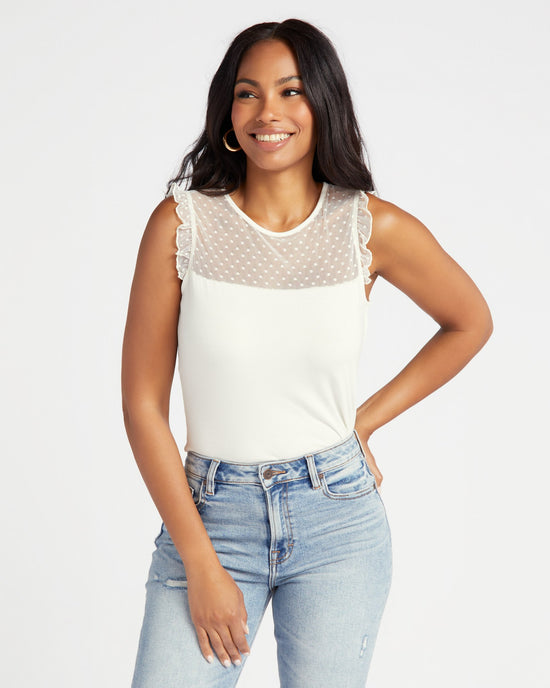 Ivory $|& Loveappella Mesh Dot Front Top - SOF Front