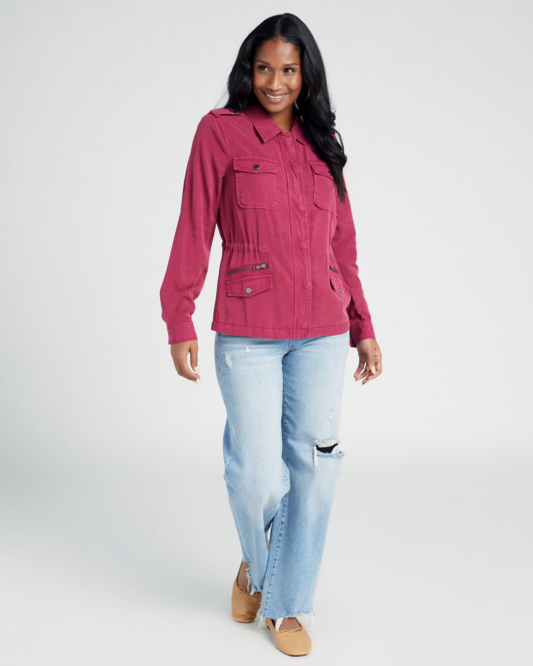 Bordeaux $|& Kut From The Kloth Brinley Waist-Tie Utility Jacket - SOF Full Front