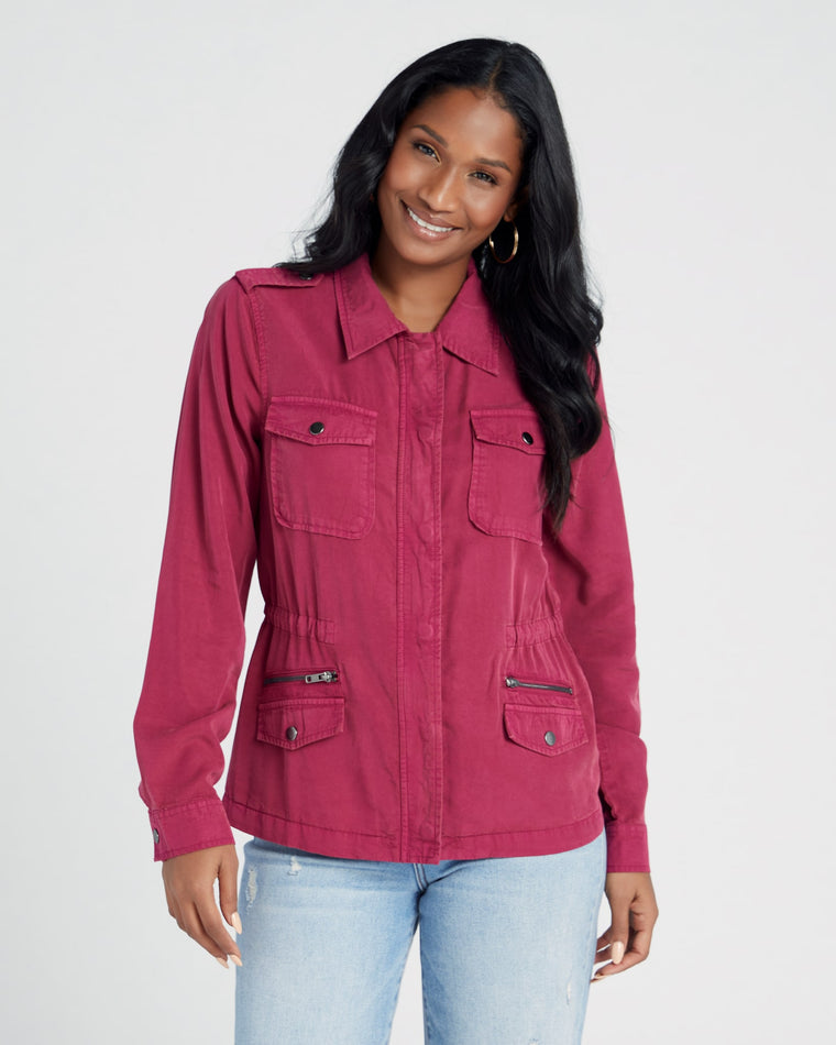 Bordeaux $|& Kut From The Kloth Brinley Waist-Tie Utility Jacket - SOF Front