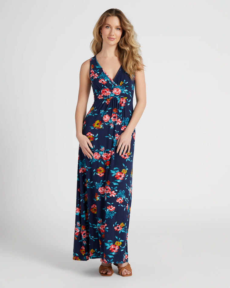 Navy Coral $|& Loveappella V-Neck Knit Maxi - SOF Front