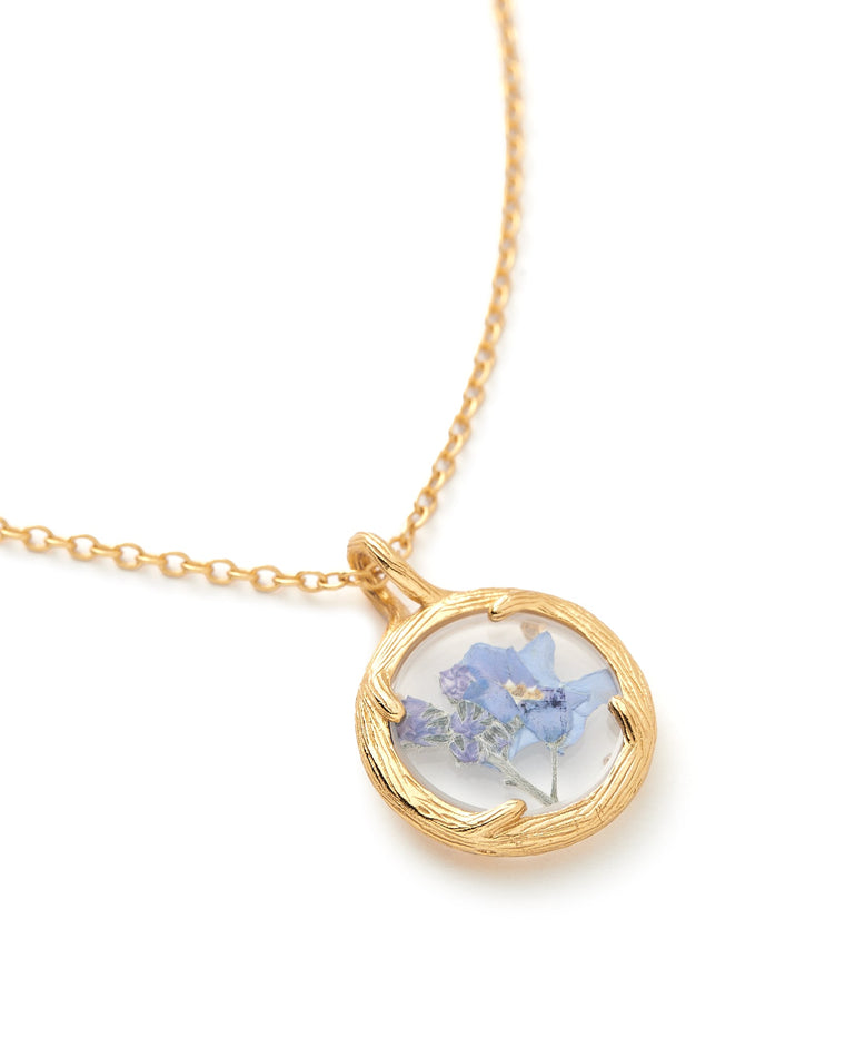 Gold/Forget Me Nots $|& Catherine Weitzman Handmade Jewelry Mini Botanical Necklace - Hanger Detail