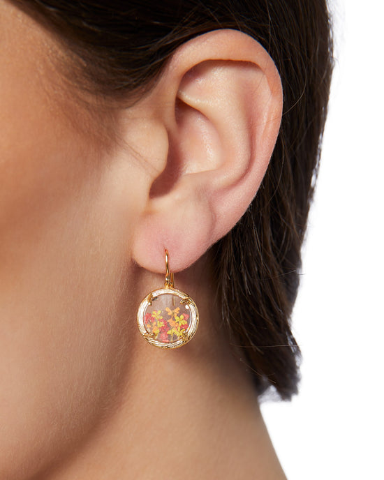 Gold/Red and Orange Fields $|& Catherine Weitzman Handmade Jewelry Mini Botanical Earrings - SOF Front