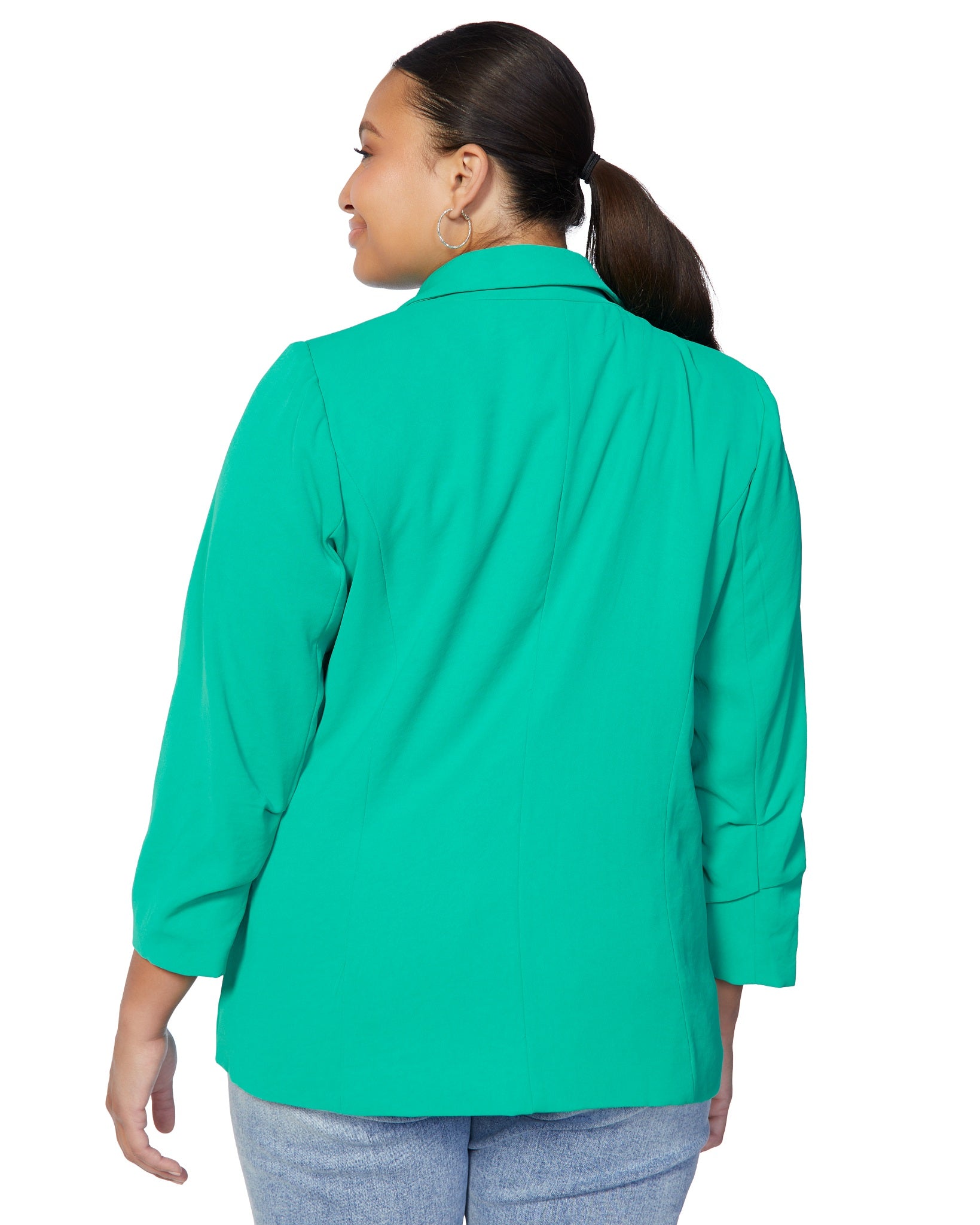 Emerald Green $|& Skies Are Blue Recycled Shirred Sleeve Blazer - SOF Back