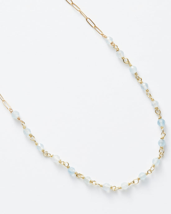 14k Gold Fill / Aquamarine $|& Amelia Rose Gemstone Paperclip Necklace - Hanger Detail