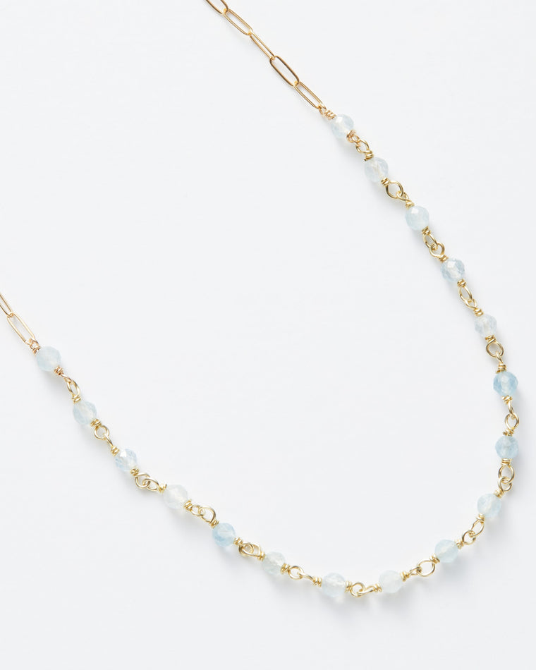 14k Gold Fill / Aquamarine $|& Amelia Rose Gemstone Paperclip Necklace - Hanger Detail
