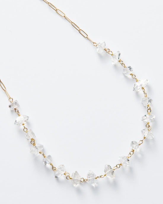 14k Gold Fill / Herkimer Diamond $|& Amelia Rose Gemstone Paperclip Necklace - Hanger Detail