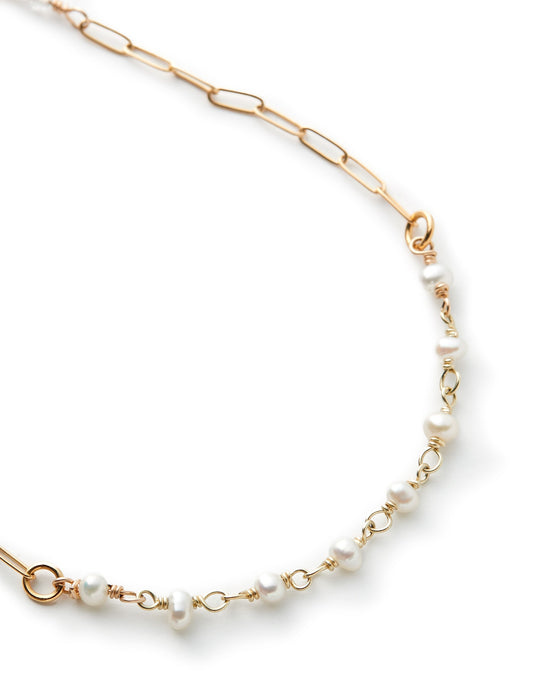 14k Gold Fill / Freshwater Pearl $|& Amelia Rose Gemstone Paperclip Bracelet - Hanger Detail