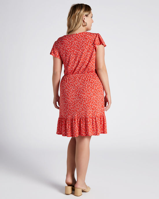 Red/White Ditsy $|& Gilli Ruffle Sleeve Surplice Mini Dress - SOF Back