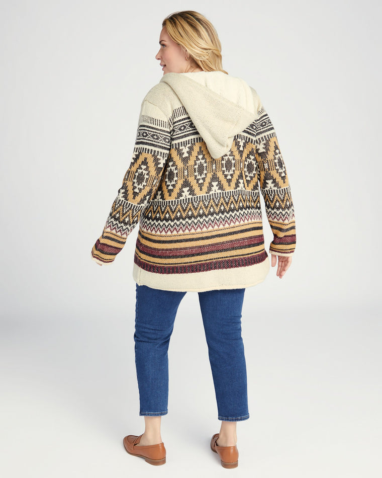 Mustard/Black $|& Woven Heart Tribal Fleece Lined Hooded Cardigan - SOF Back