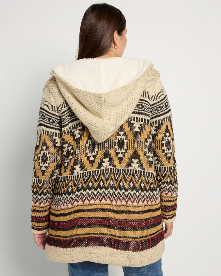 Mustard/Black $|& Woven Heart Tribal Fleece Lined Hooded Cardigan - SOF Back